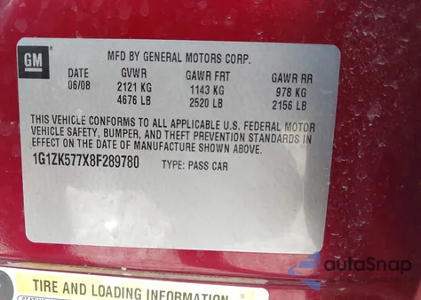 2008 Chevrolet Malibu Ltz from USA, damaged, VIN 1G1ZK577X8F289780